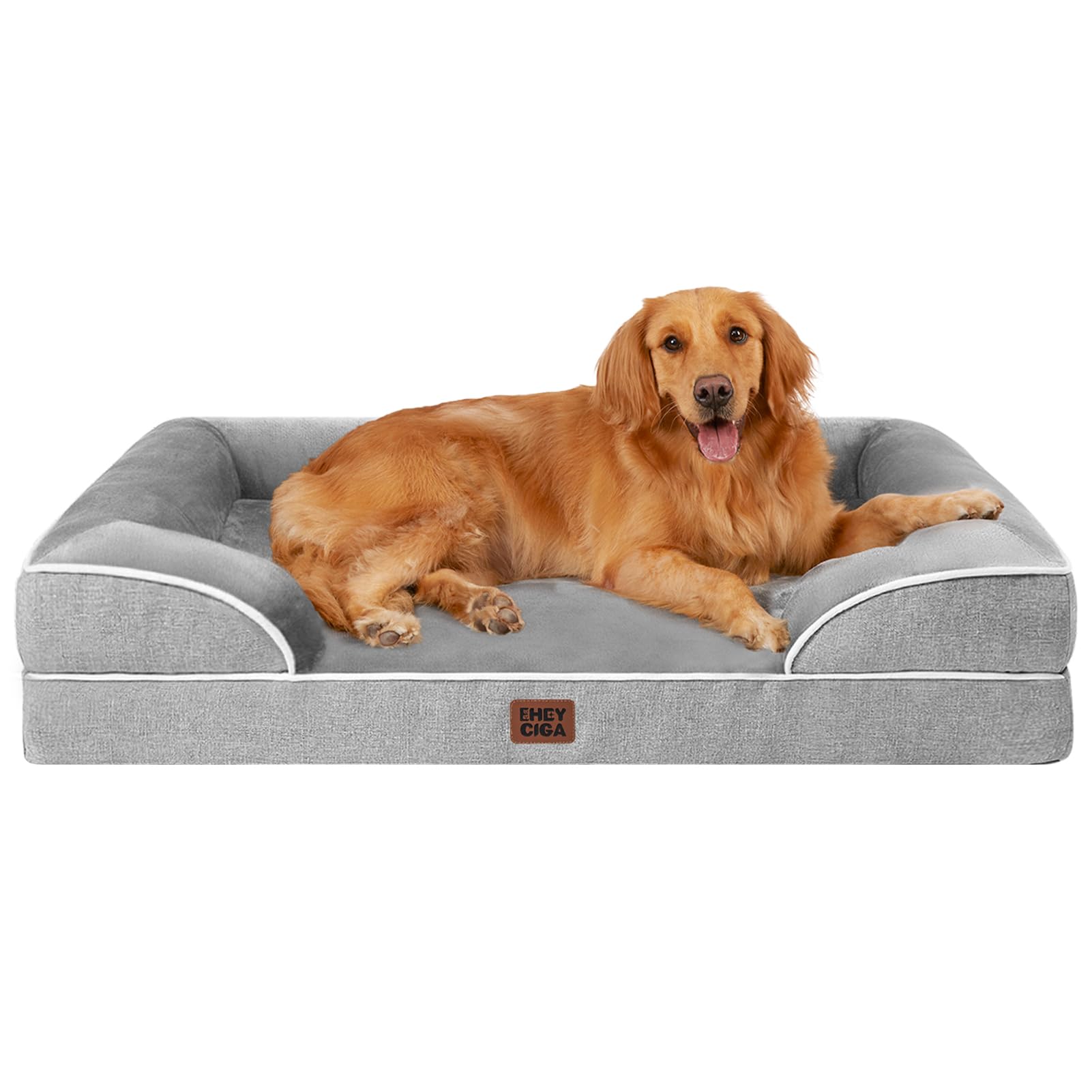 EHEYCIGA Memory Foam XL Orthopedic Dog Bed | Bolster Sides, Waterproof - Gray / 112L x 81W x 16H cm