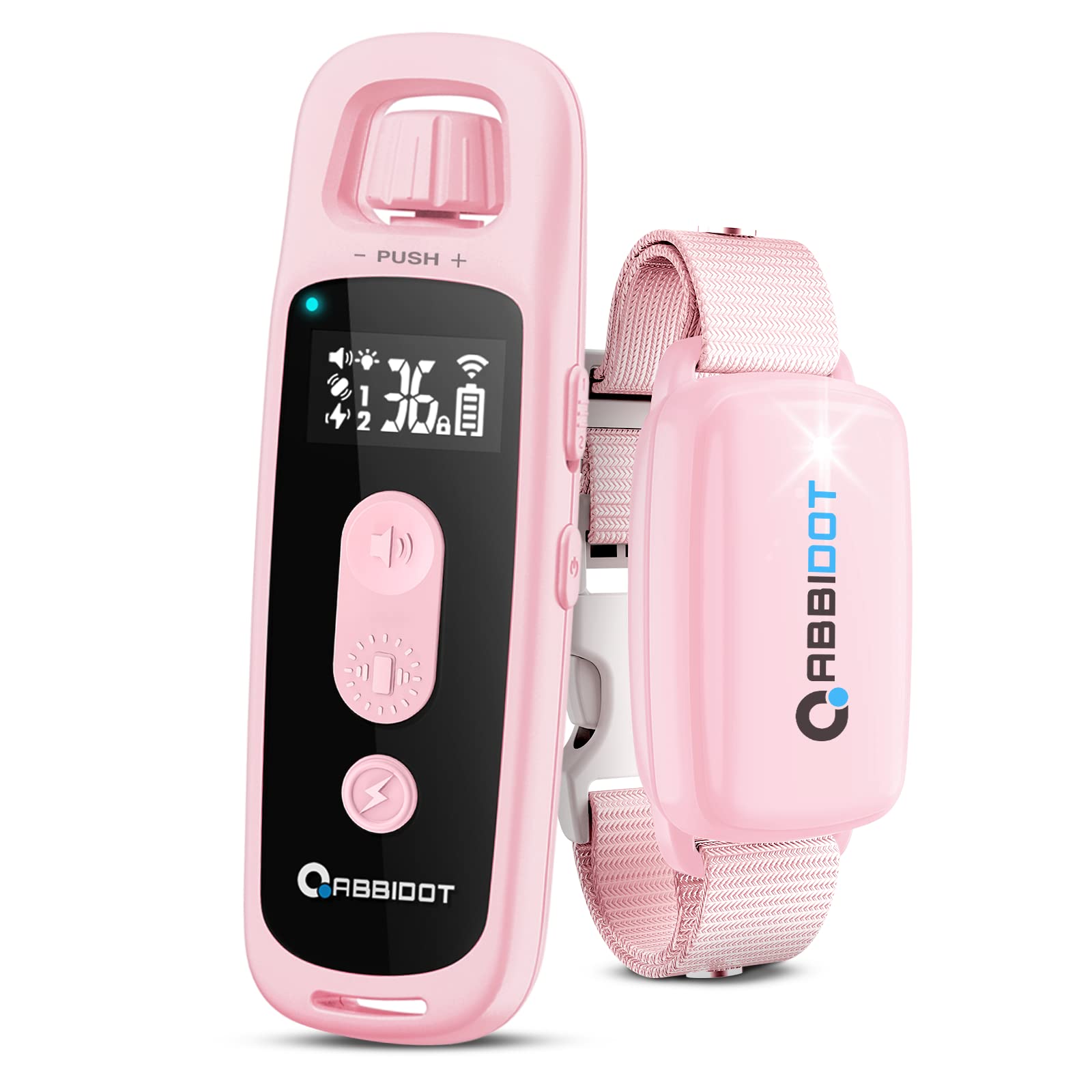 ABBIDOT 3300 ft Dog Training Collar | 5 Modes, 88 Levels, IPX7 - 1 Collar / Baby Pink