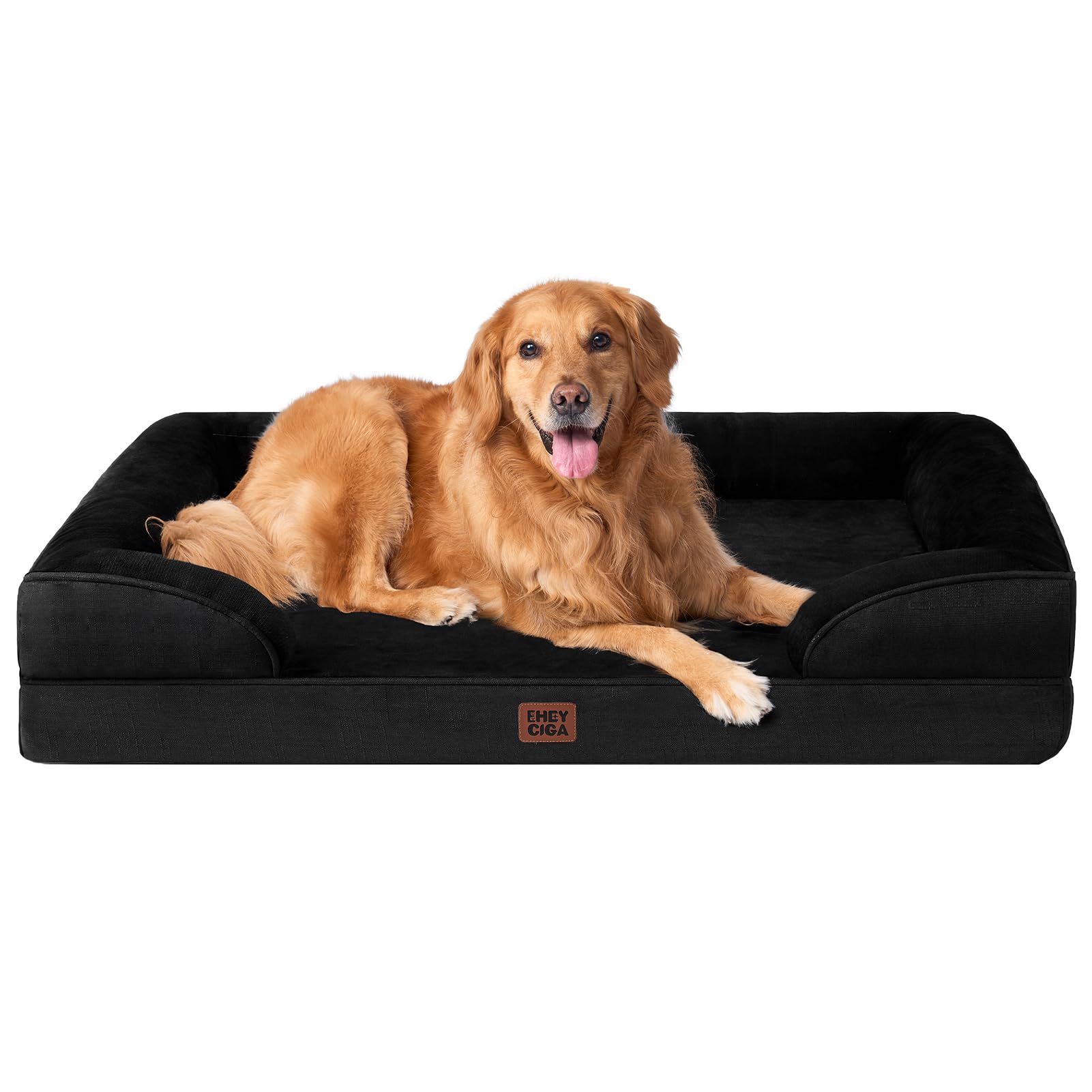 EHEYCIGA Memory Foam XL Orthopedic Dog Bed | Bolster Sides, Waterproof - Black / 112L x 81W x 16H cm
