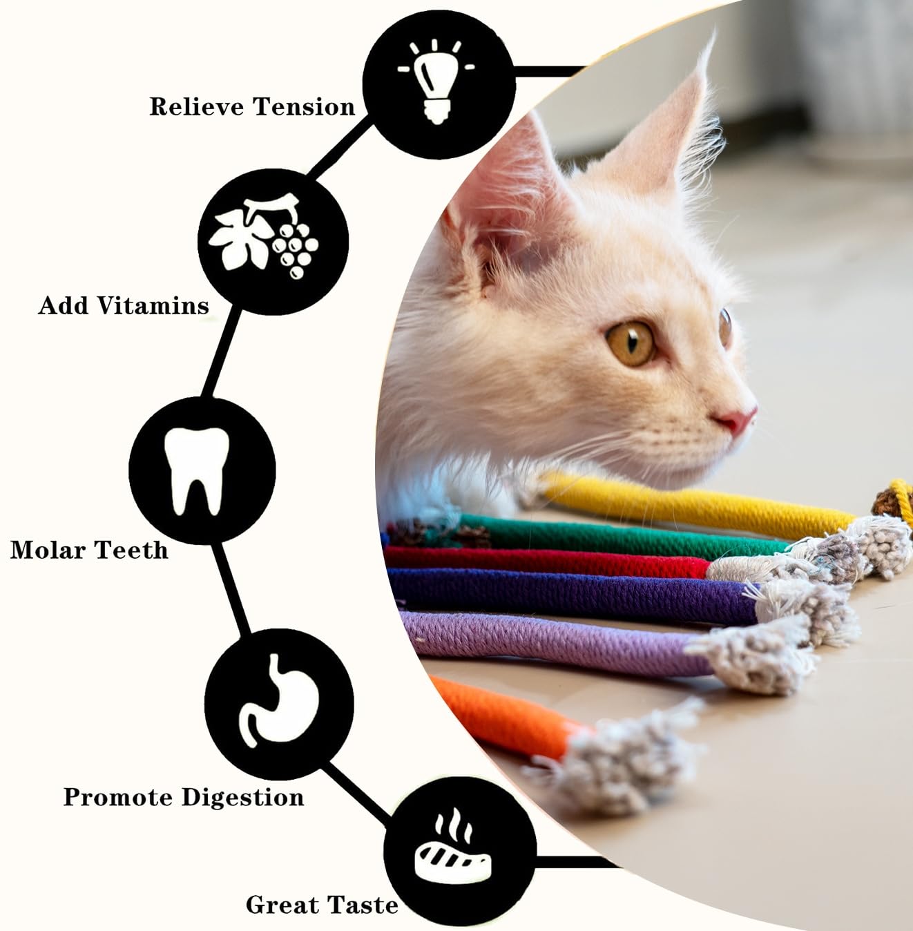 Petelligent 3-Pack Bent Cat Rope Toys | Cotton Rope, Pom Pom & Catnip - feature view 21