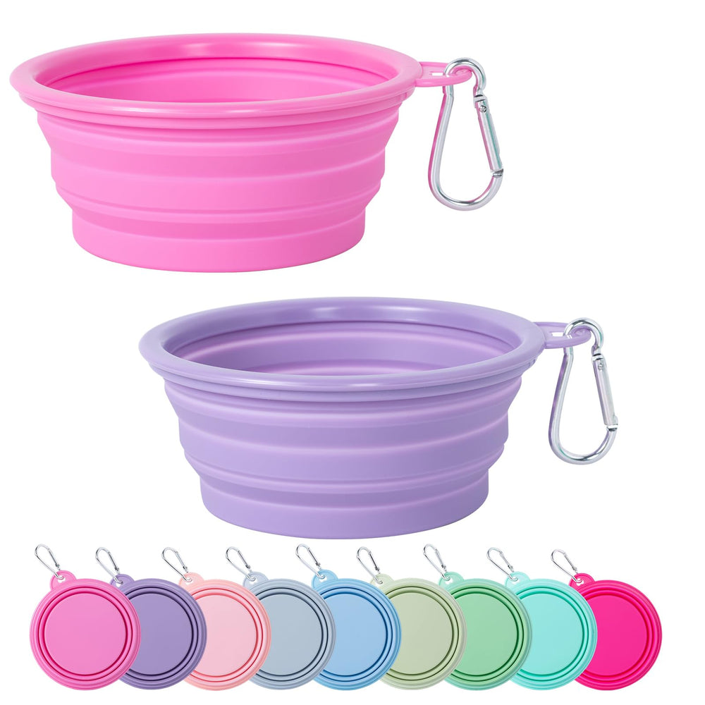 SLSON Collapsible Dog Bowls 2-Pack | Macaron Silicone Travel Pet Bowls - Macaron Rose and Violet
