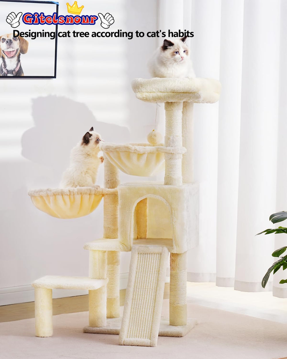 Gitelsnour Cat Tree with Condo, 2 Baskets, Hammock & Scratching Posts - feature view 26