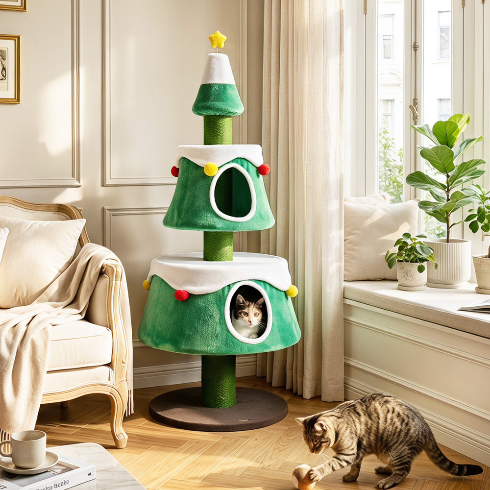 61.5" Cat Christmas Tree for Indoor Kittens with 2 Large Condos Star Spring Toy - view 2