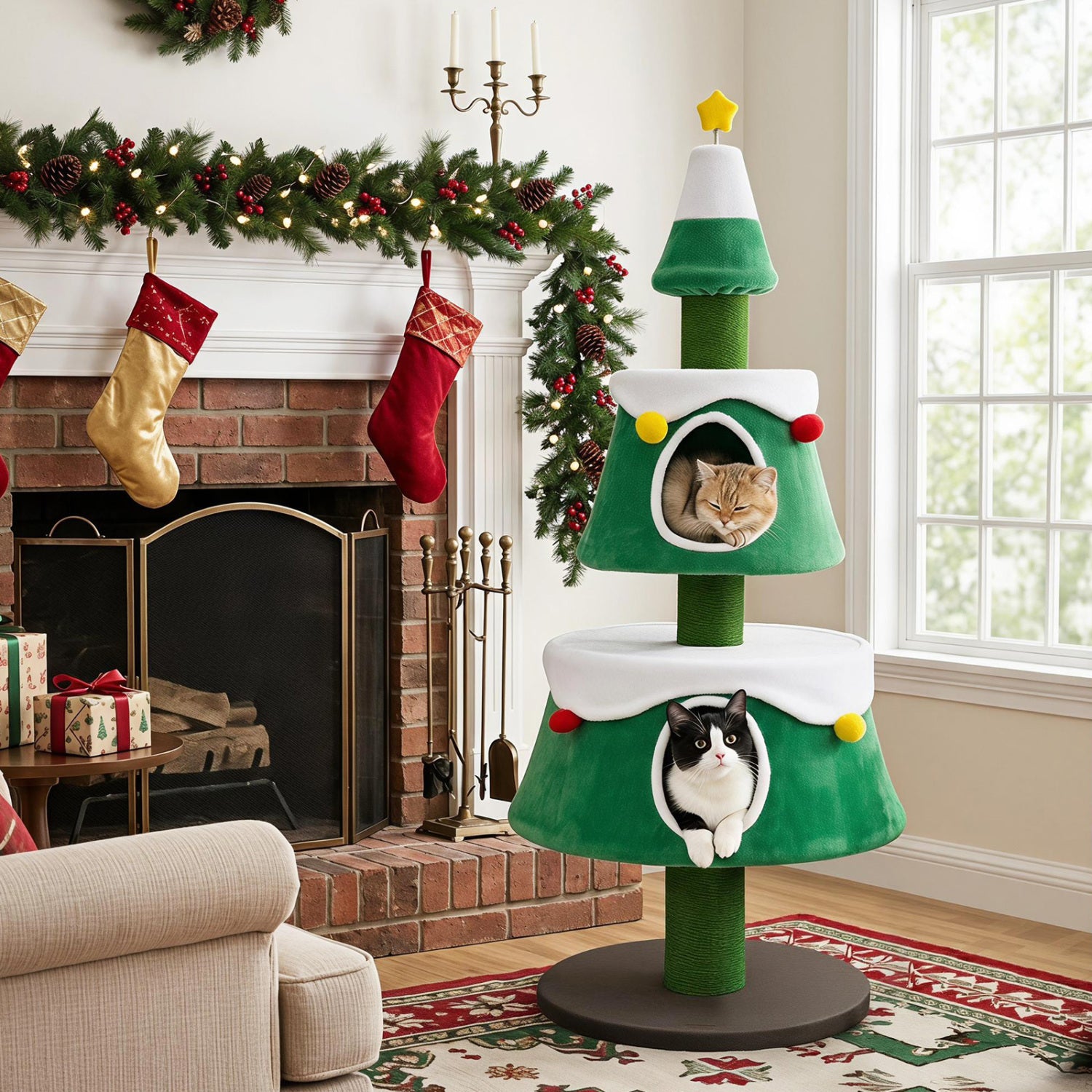 61.5" Cat Christmas Tree for Indoor Kittens with 2 Large Condos Star Spring Toy - view 3
