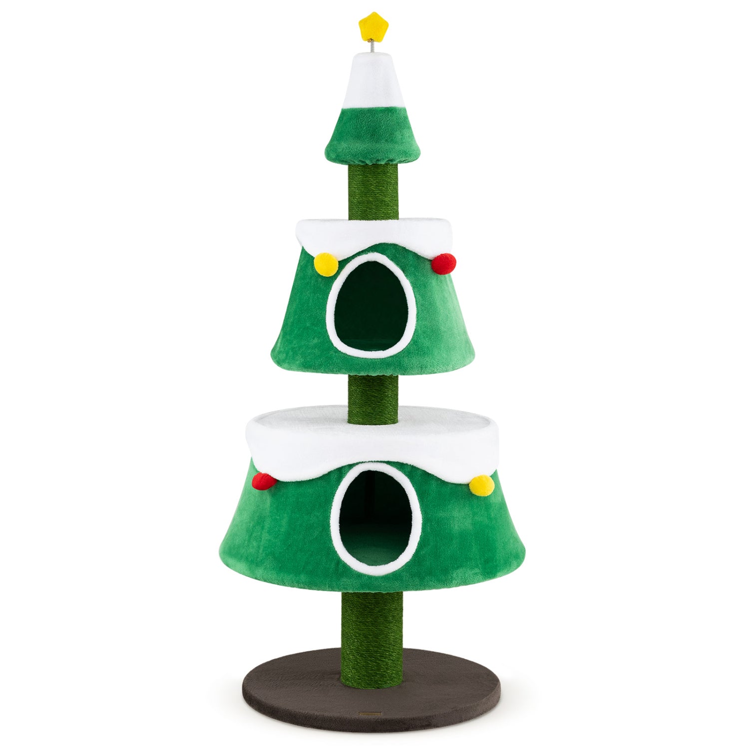 61.5" Cat Christmas Tree for Indoor Kittens with 2 Large Condos Star Spring Toy