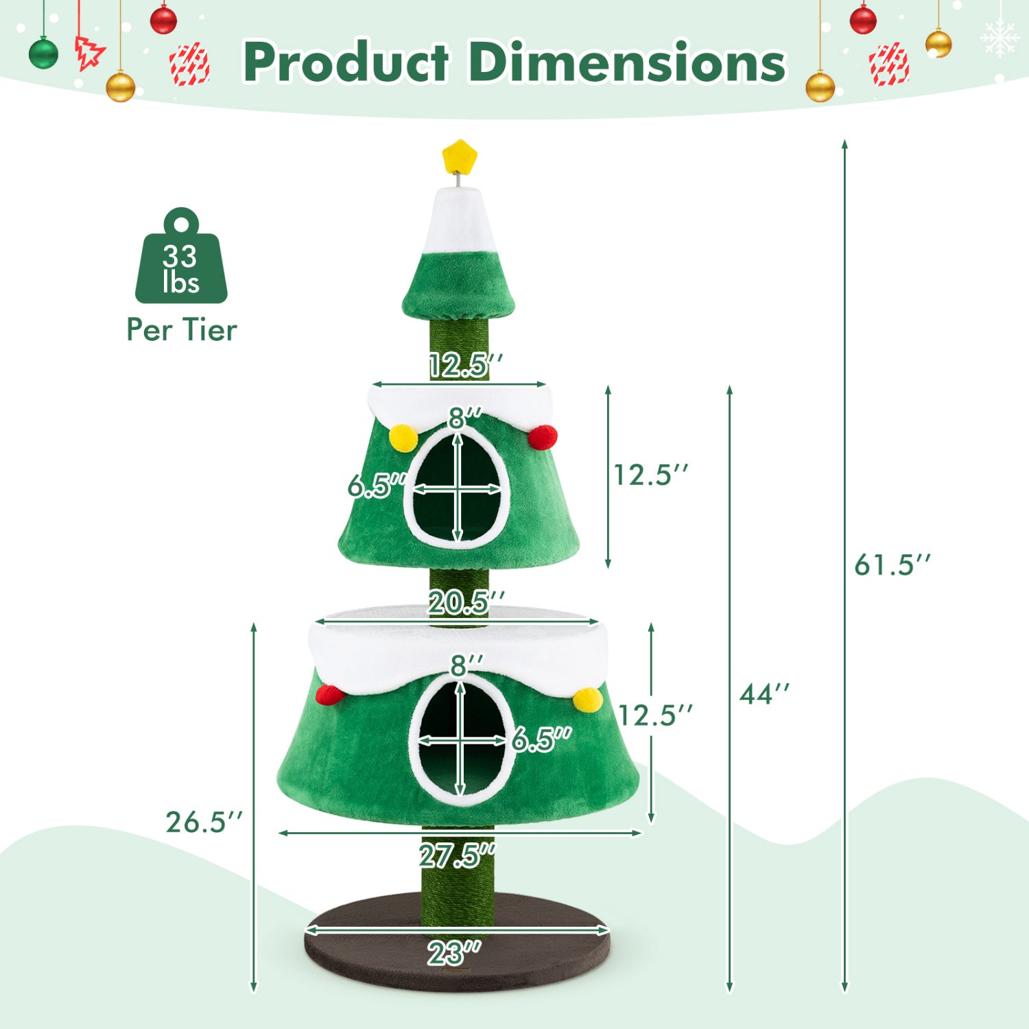 61.5" Cat Christmas Tree for Indoor Kittens with 2 Large Condos Star Spring Toy - view 5
