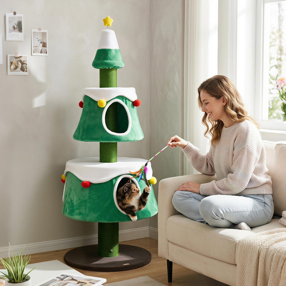 61.5" Cat Christmas Tree for Indoor Kittens with 2 Large Condos Star Spring Toy - view 6