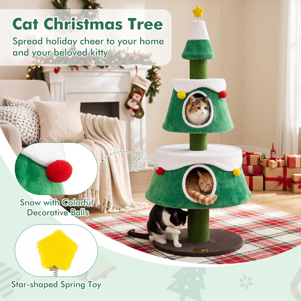 61.5" Cat Christmas Tree for Indoor Kittens with 2 Large Condos Star Spring Toy - view 7