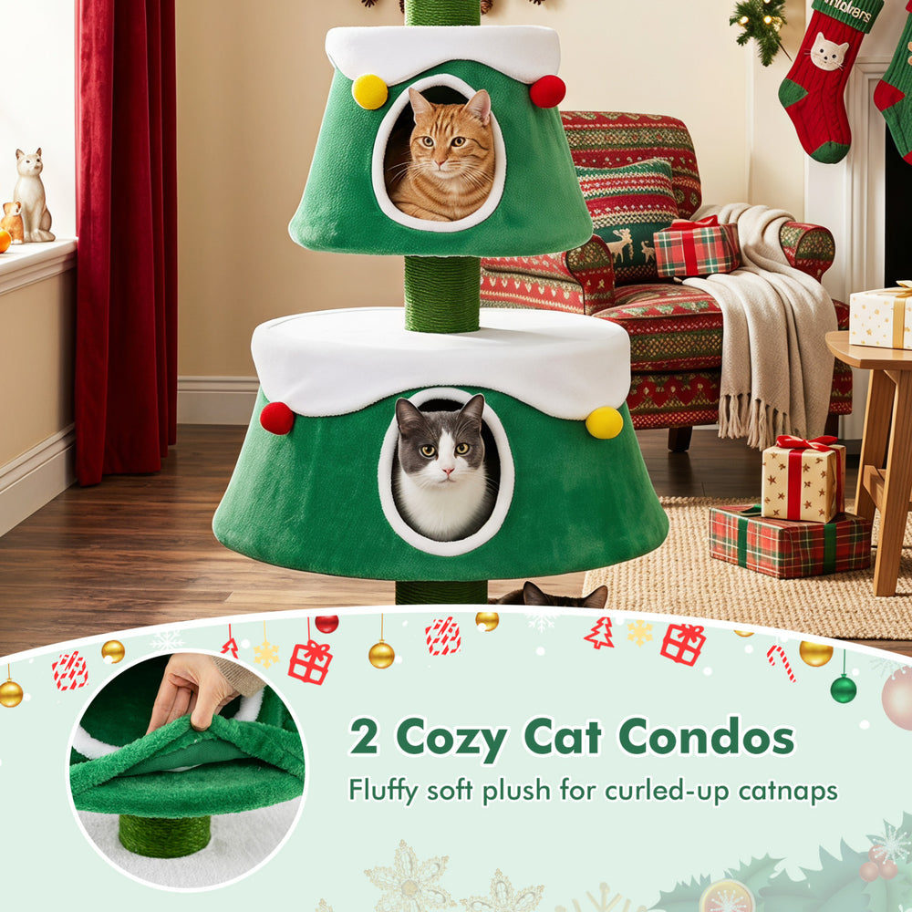 61.5" Cat Christmas Tree for Indoor Kittens with 2 Large Condos Star Spring Toy - view 8