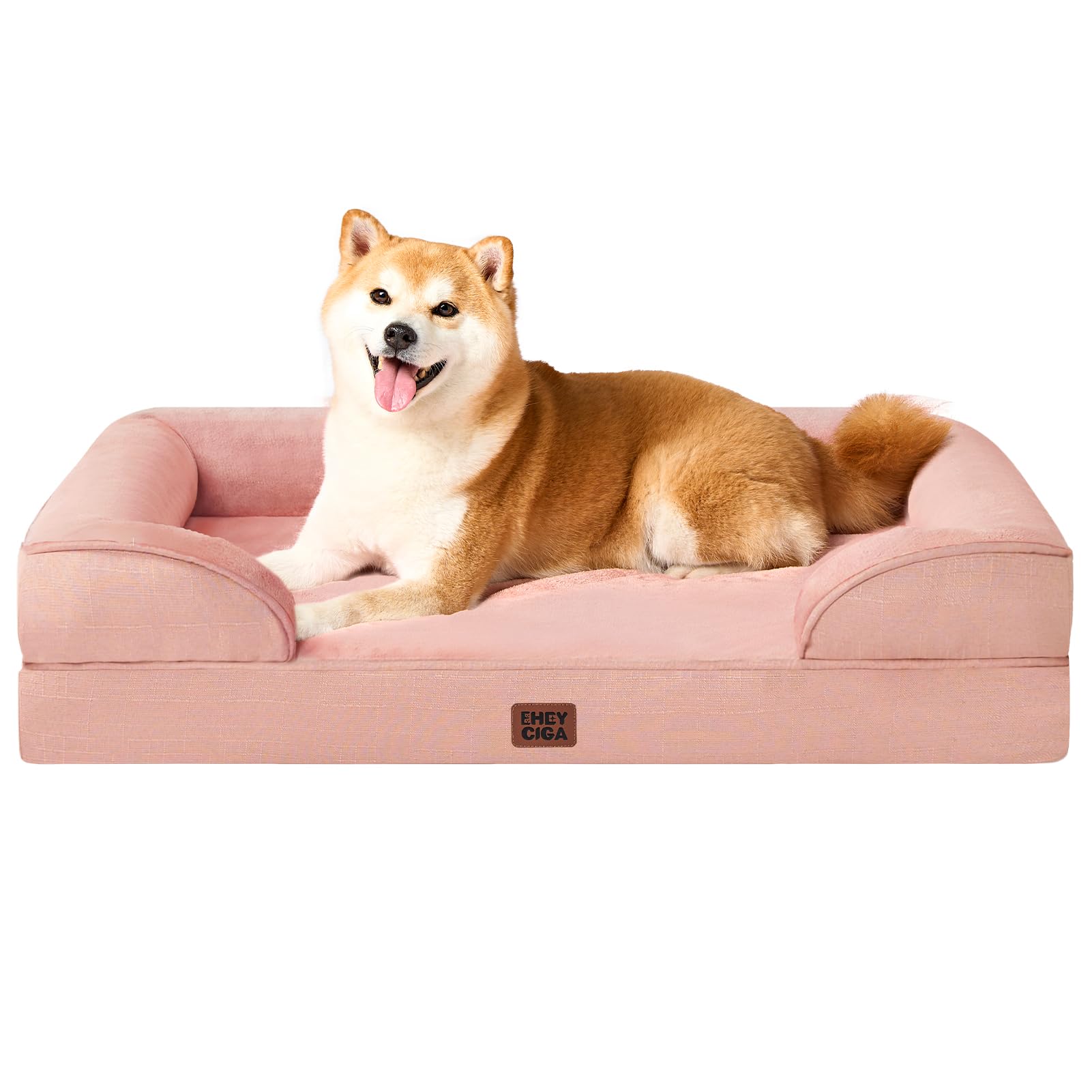 EHEYCIGA Memory Foam XL Orthopedic Dog Bed | Bolster Sides, Waterproof - Dusty Pink / 91L x 68W x 16H cm