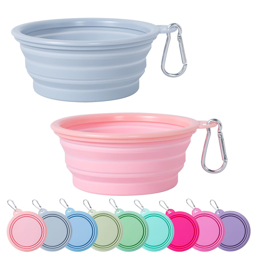 SLSON Collapsible Dog Bowls 2-Pack | Macaron Silicone Travel Pet Bowls - Macaron Coral and Light Grey