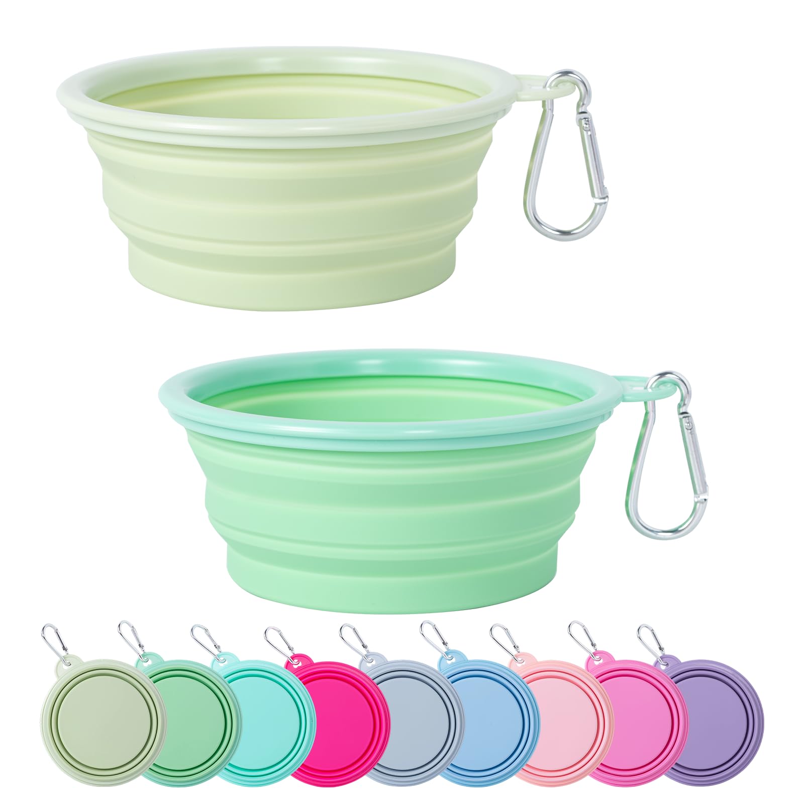 SLSON Collapsible Dog Bowls 2-Pack | Macaron Silicone Travel Pet Bowls - Macaron Light Green and Light Yellow