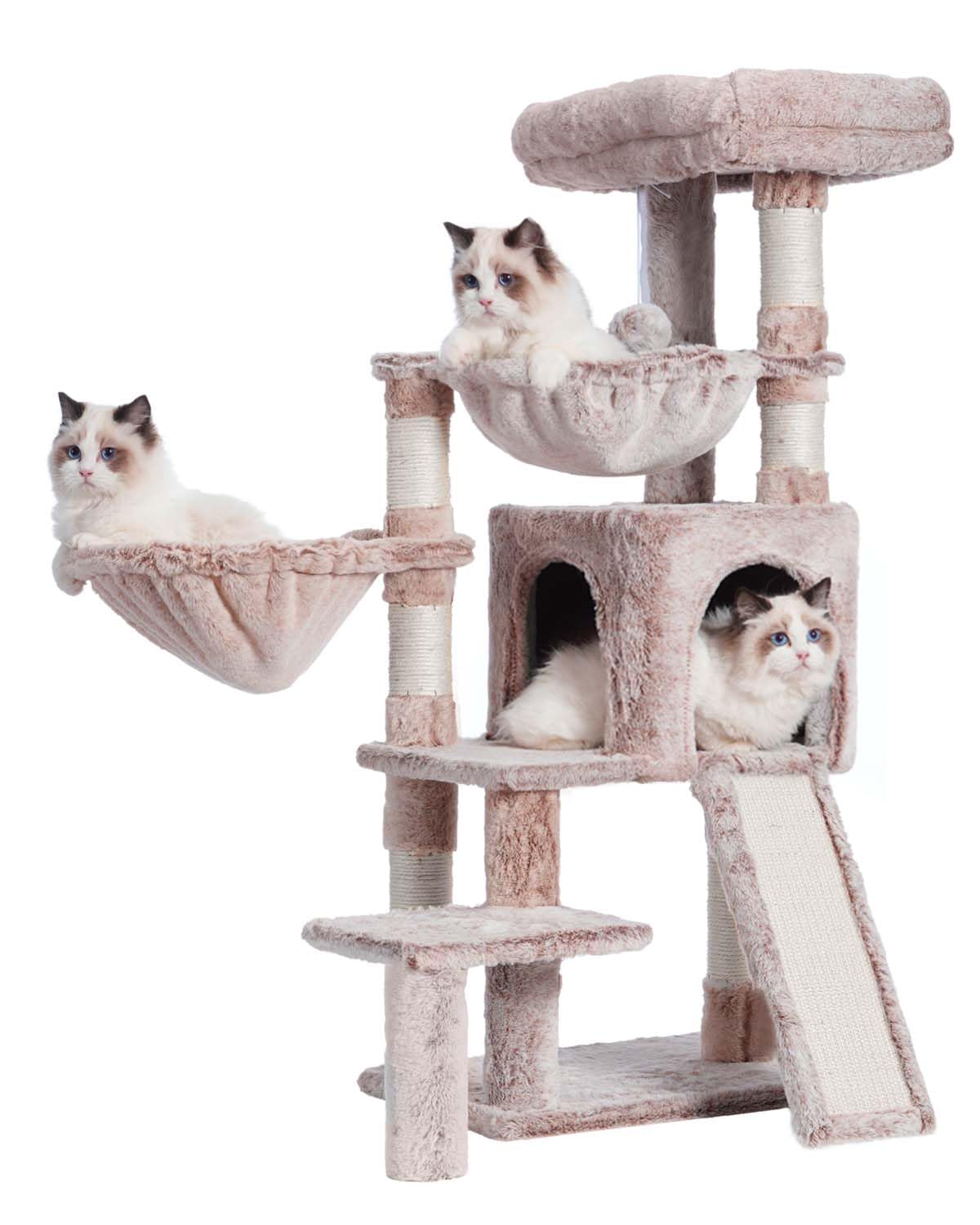 Gitelsnour Cat Tree with Condo, 2 Baskets, Hammock & Scratching Posts