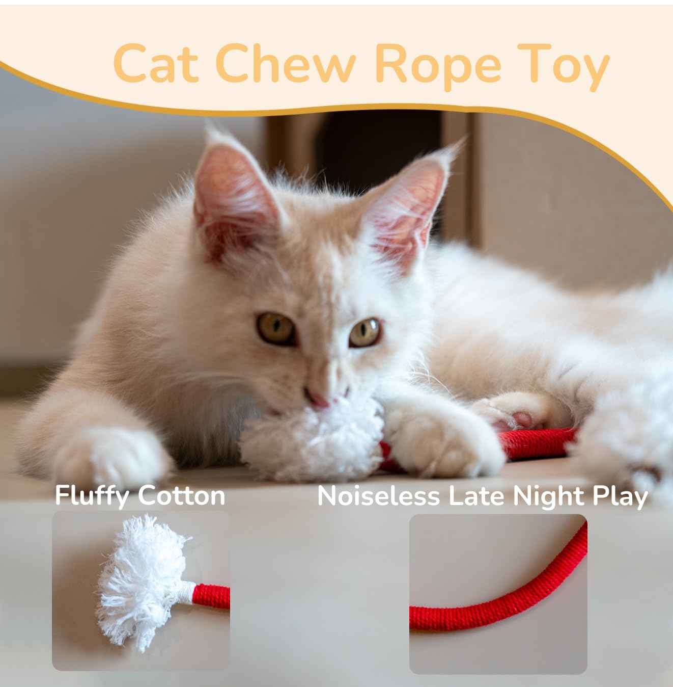 Petelligent 3-Pack Bent Cat Rope Toys | Cotton Rope, Pom Pom & Catnip - feature view 8