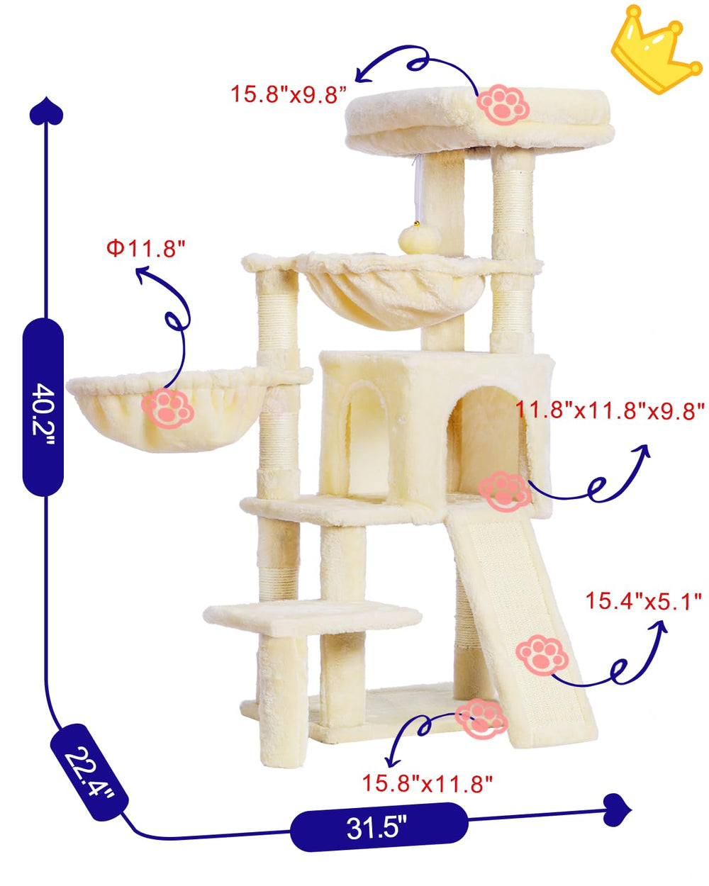 Gitelsnour Cat Tree with Condo, 2 Baskets, Hammock & Scratching Posts - feature view 22