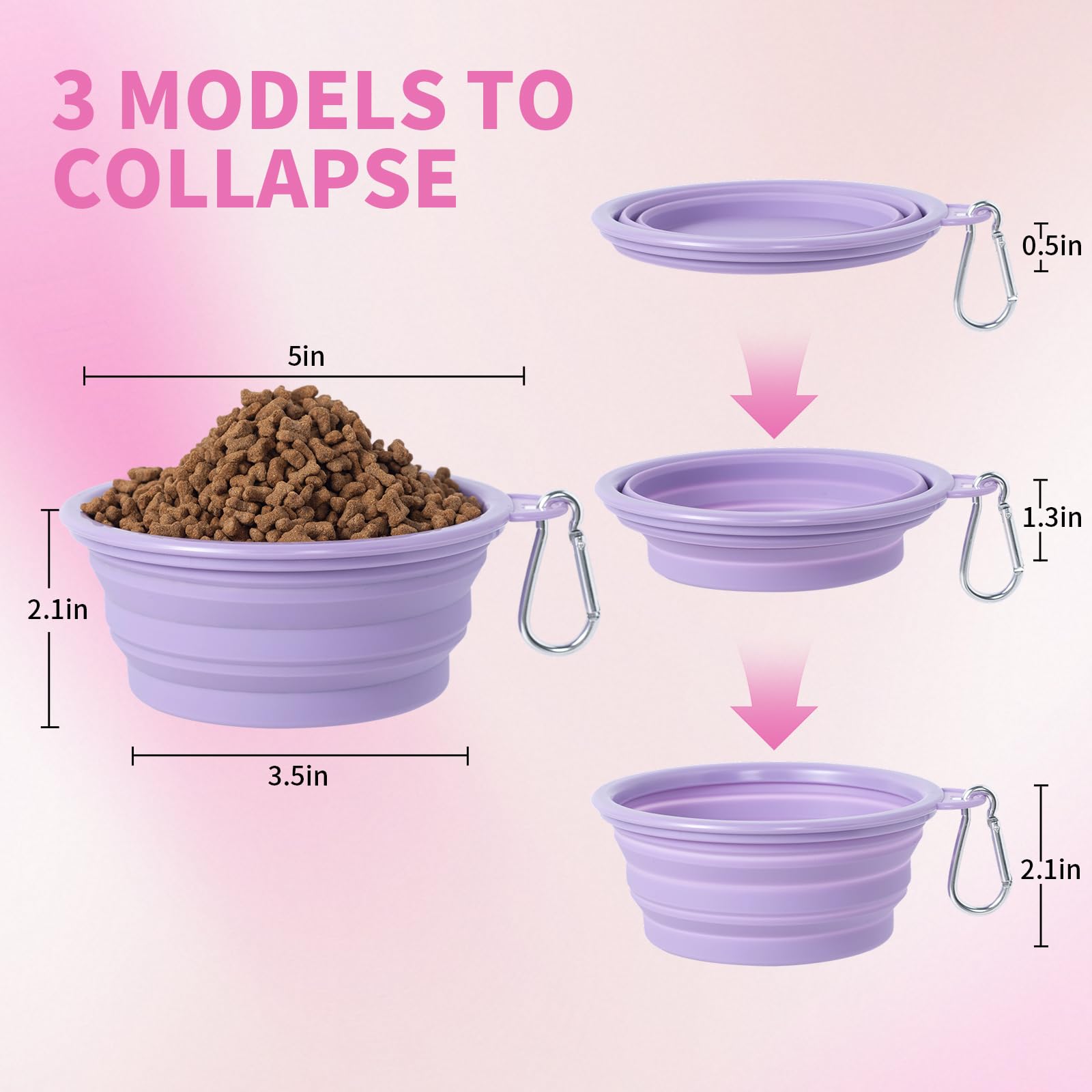 SLSON Collapsible Dog Bowls 2-Pack | Macaron Silicone Travel Pet Bowls - feature view 29