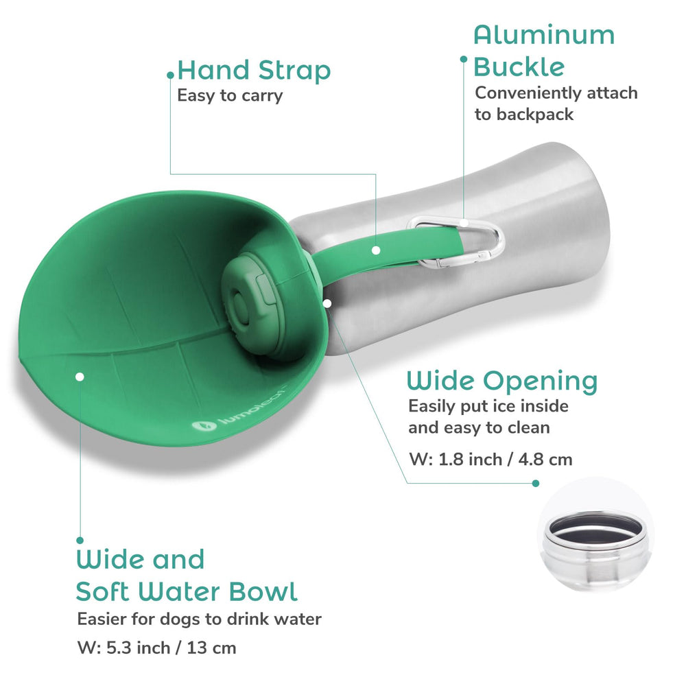 LumoLeaf 800 ml Stainless Steel Dog Water Bottle | Travel Pet Water Dispenser - detail view