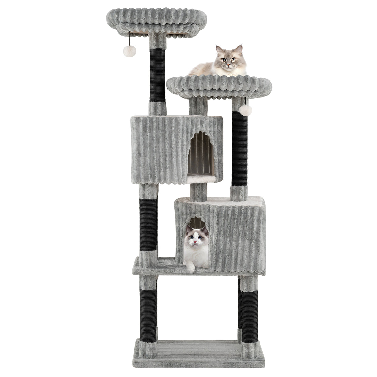 62 Inch Tall Cat Tower with Scratching Posts and Soft Flannel Covering Cat Tree