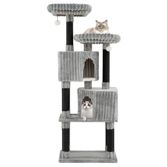 62 Inch Tall Cat Tower with Scratching Posts and Soft Flannel Covering Cat Tree