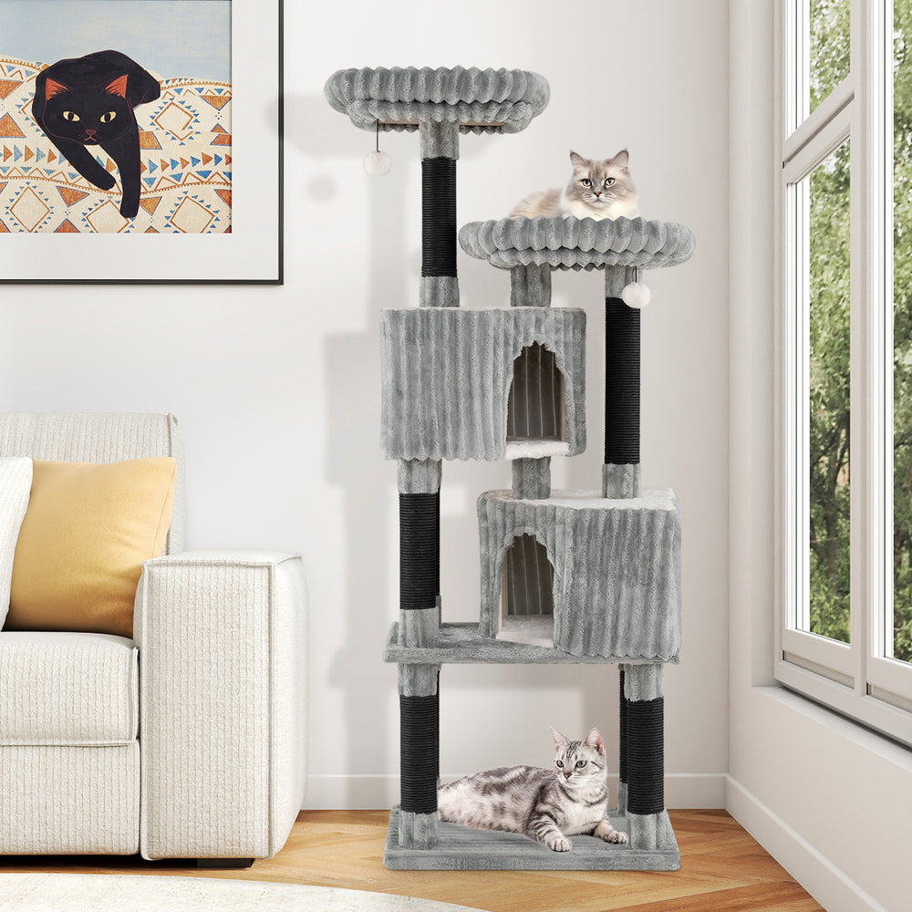 62 Inch Tall Cat Tower with Scratching Posts and Soft Flannel Covering Cat Tree - view 6