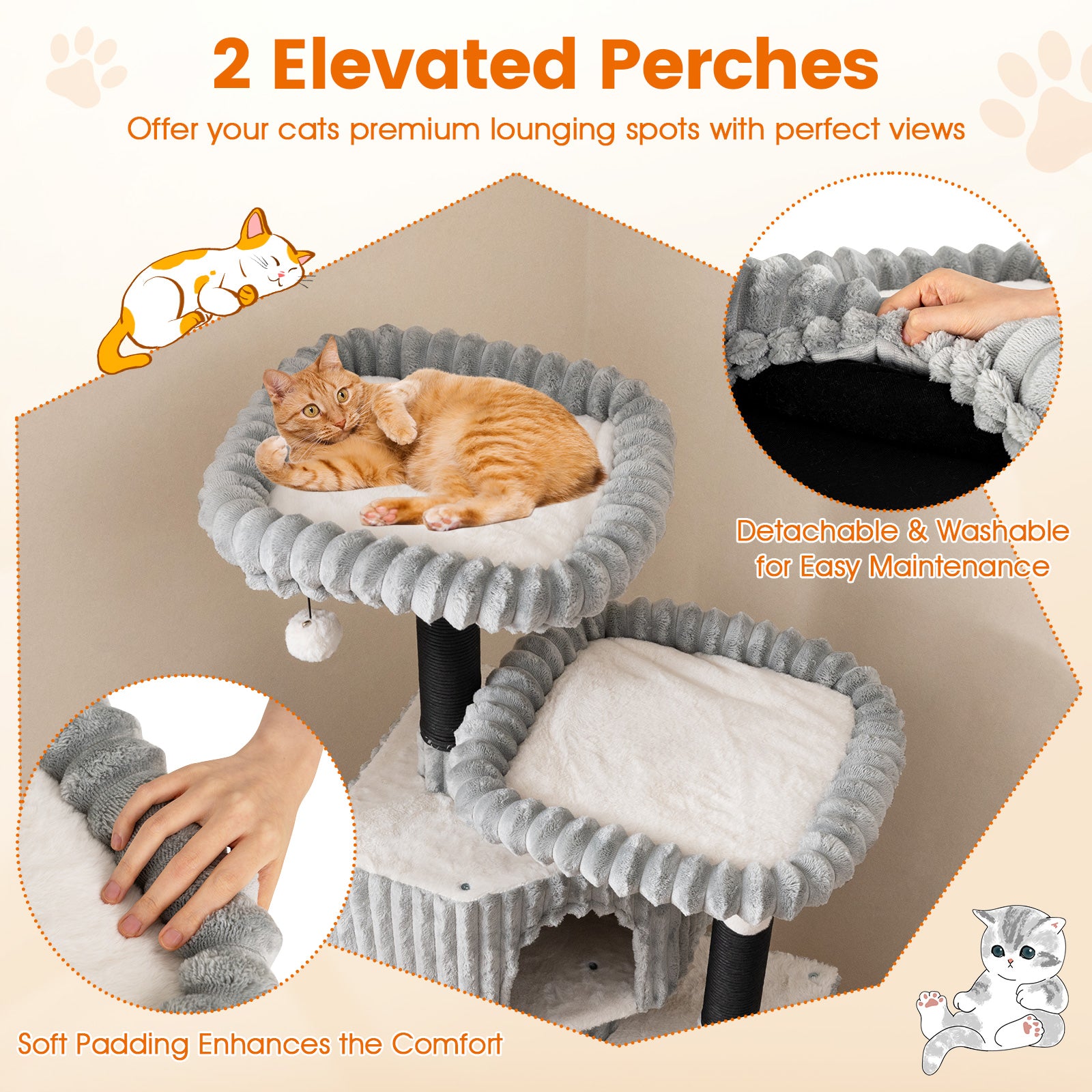62 Inch Tall Cat Tower with Scratching Posts and Soft Flannel Covering Cat Tree - view 7