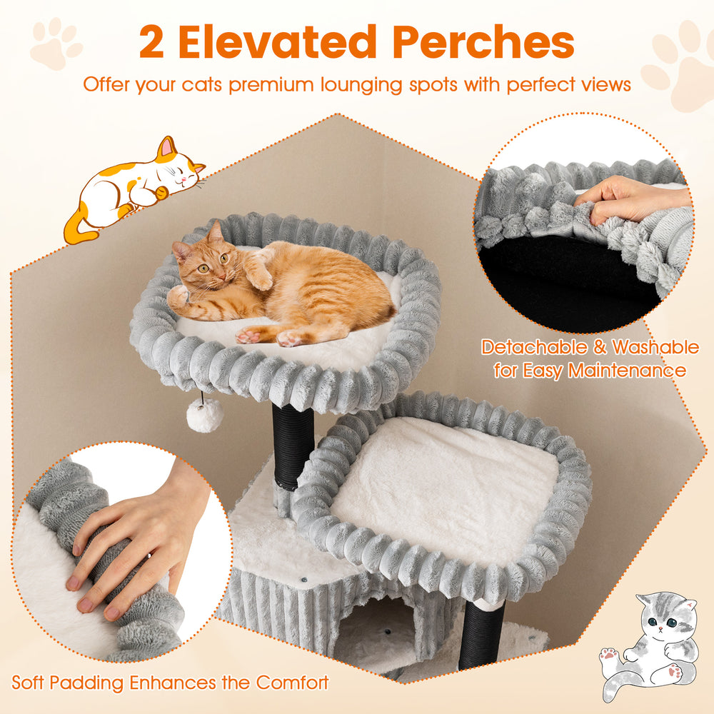 62 Inch Tall Cat Tower with Scratching Posts and Soft Flannel Covering Cat Tree - view 7