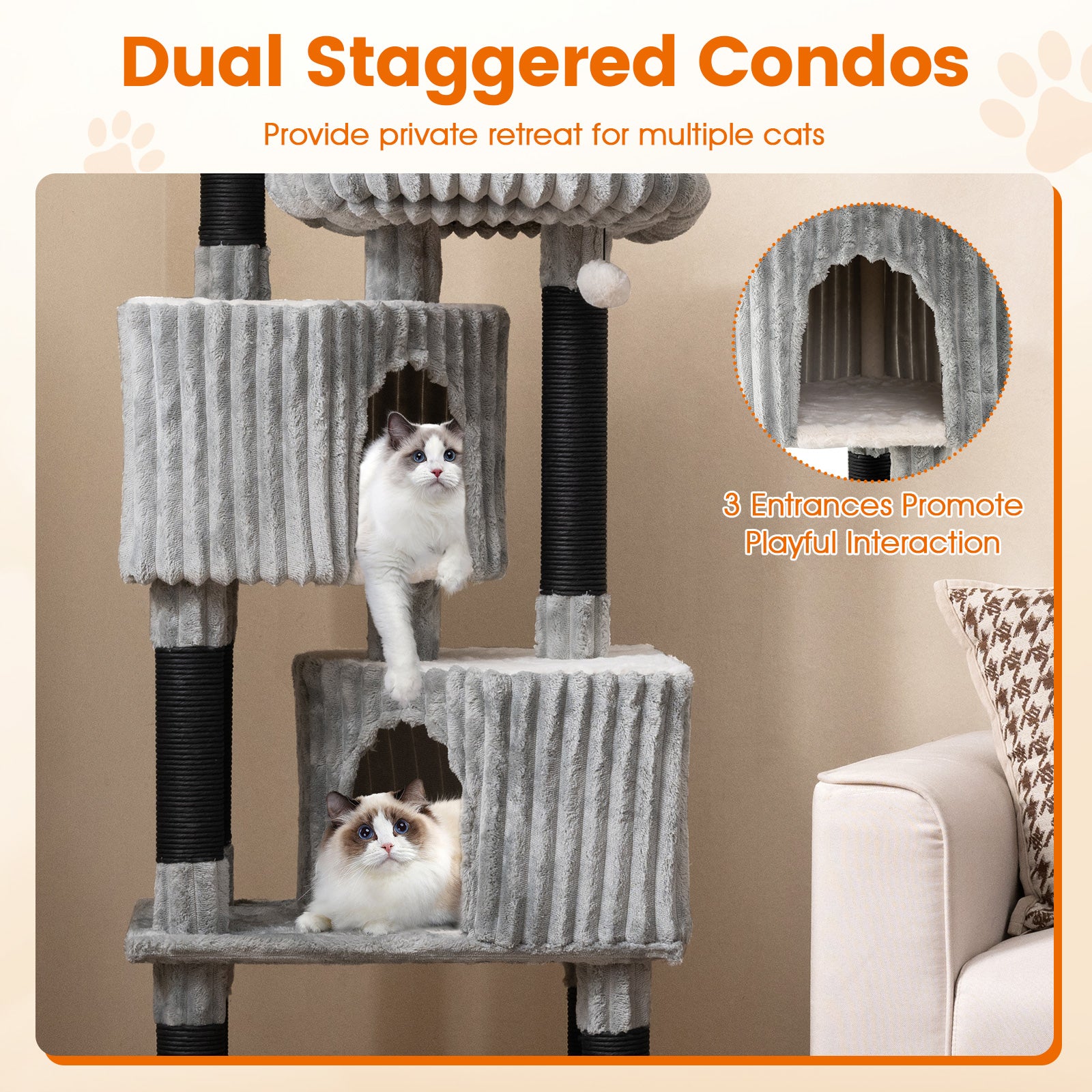 62 Inch Tall Cat Tower with Scratching Posts and Soft Flannel Covering Cat Tree - view 8