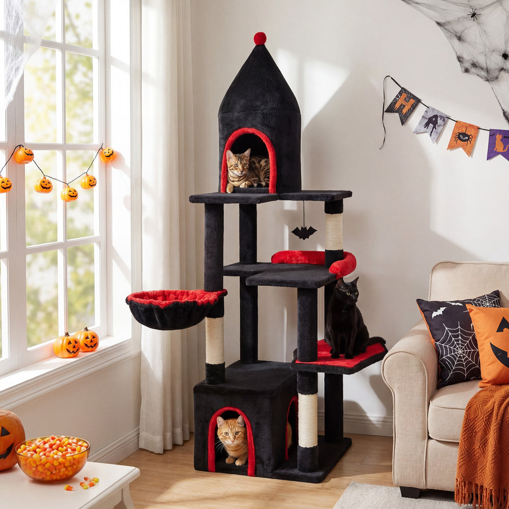 63 Inch Gothic Cat Tree with Condo and Top Cave for Large Cats 20+ LBS - view 3