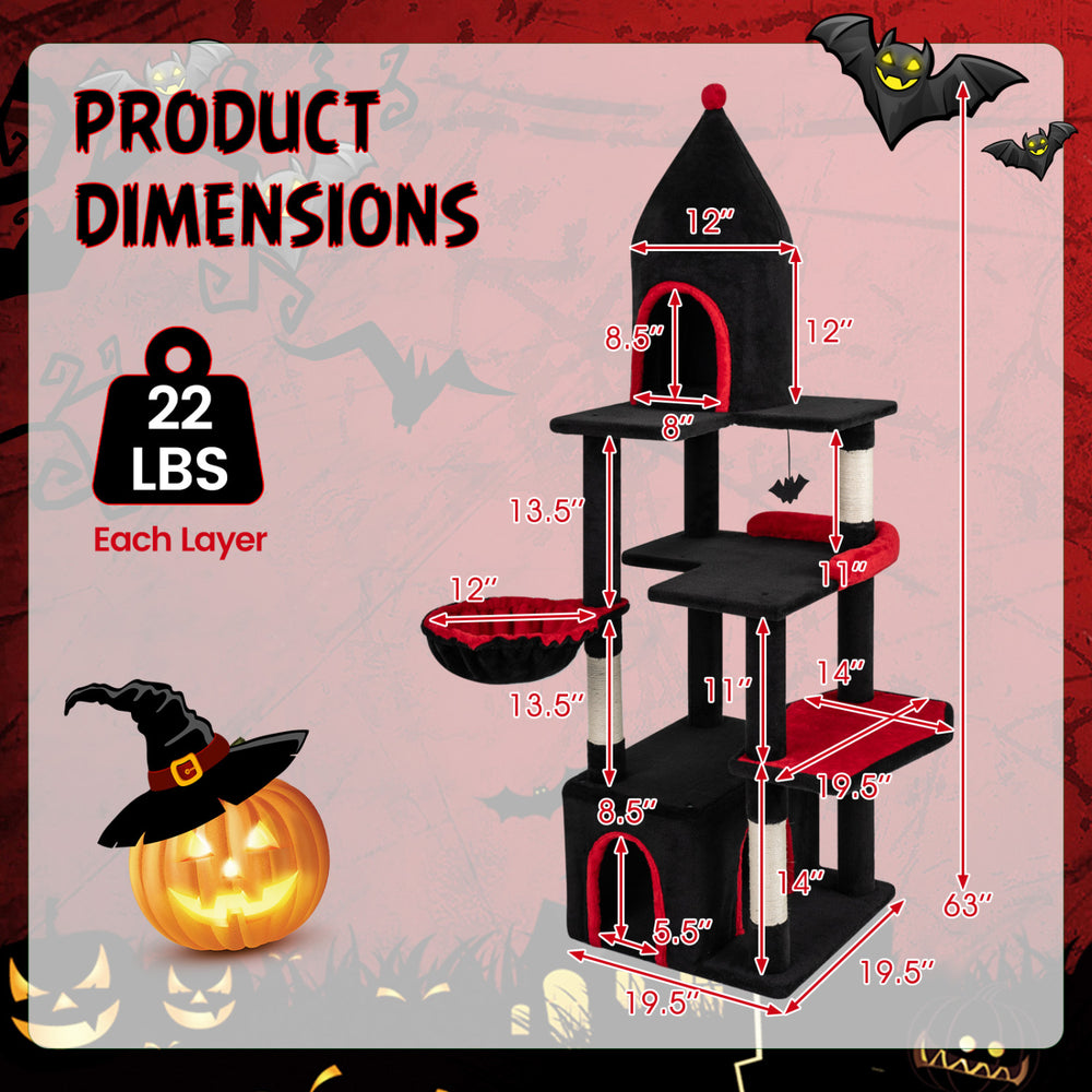 63 Inch Gothic Cat Tree with Condo and Top Cave for Large Cats 20+ LBS - view 4
