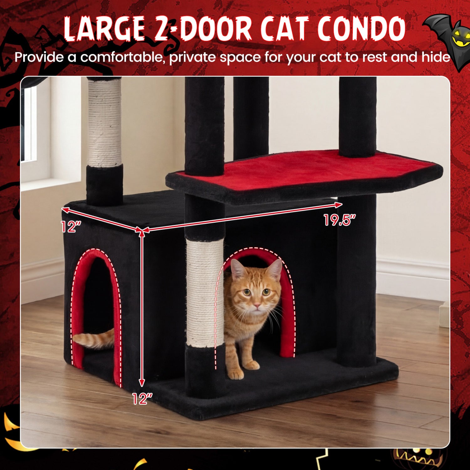 63 Inch Gothic Cat Tree with Condo and Top Cave for Large Cats 20+ LBS - view 6