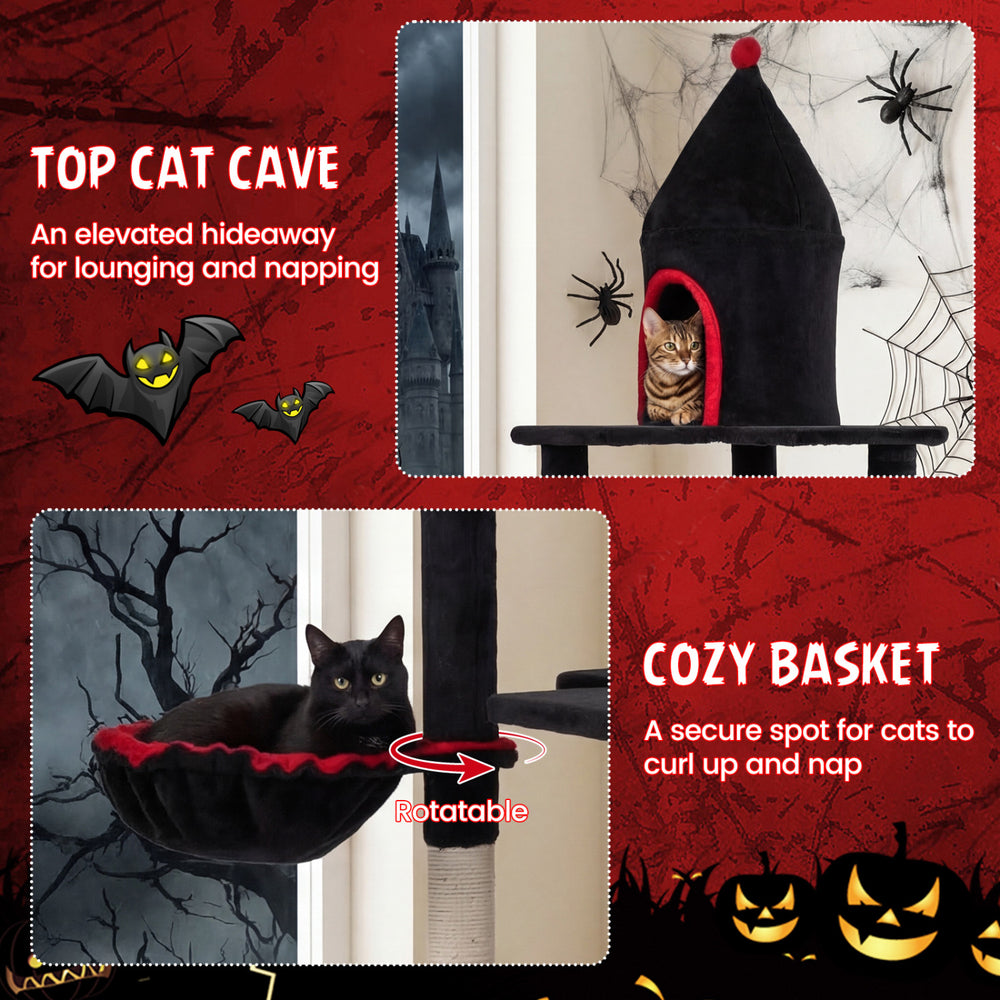 63 Inch Gothic Cat Tree with Condo and Top Cave for Large Cats 20+ LBS - view 7