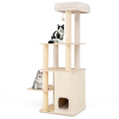 63 Inch Tall Wooden Cat Tree with 2-Story Condo and Plush Padded Top Perch - view 4