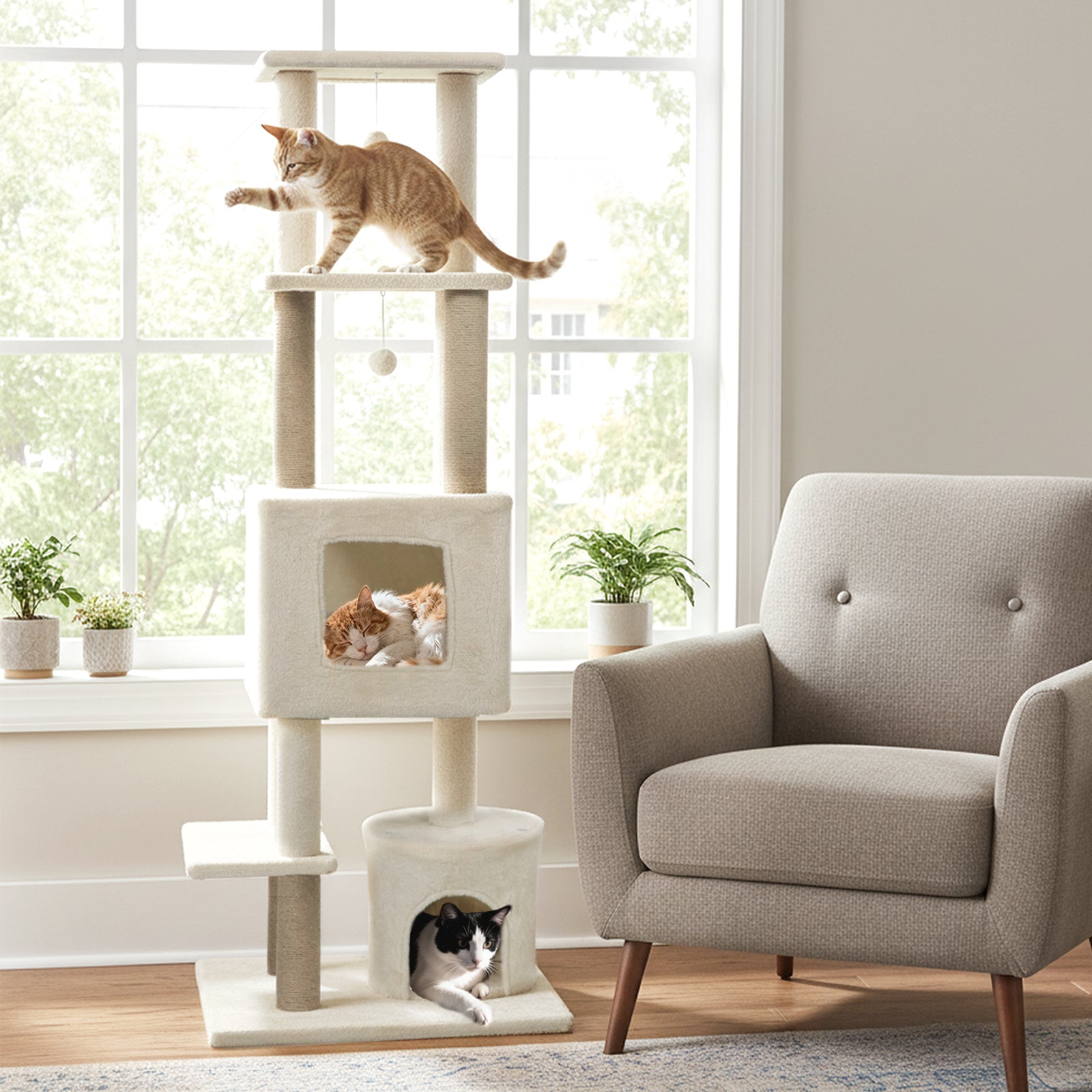 64 Inch Tall Cat Tree with 2 Large Condos and Jute Scratching Posts for Indoor - view 2