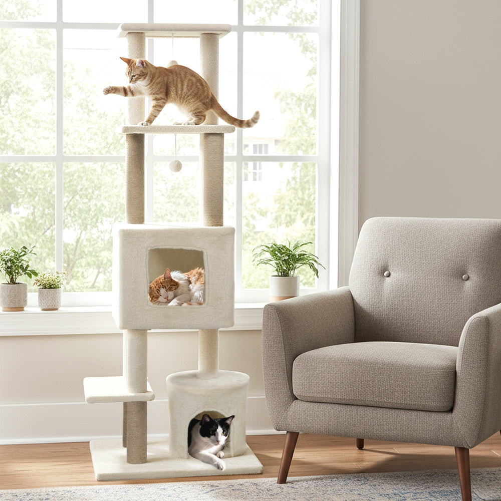 64 Inch Tall Cat Tree with 2 Large Condos and Jute Scratching Posts for Indoor - view 2