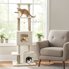 64 Inch Tall Cat Tree with 2 Large Condos and Jute Scratching Posts for Indoor - view 2