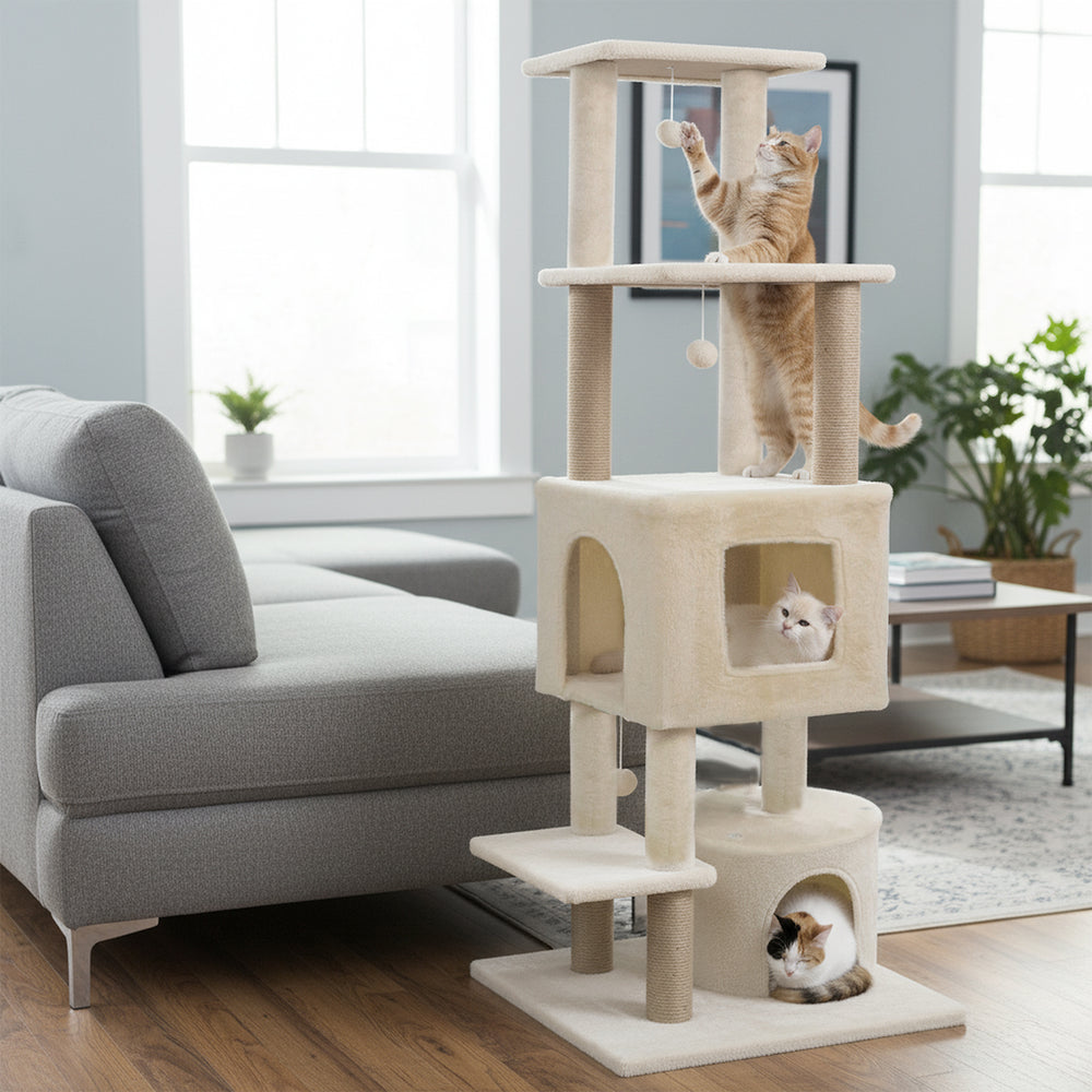 64 Inch Tall Cat Tree with 2 Large Condos and Jute Scratching Posts for Indoor - view 3