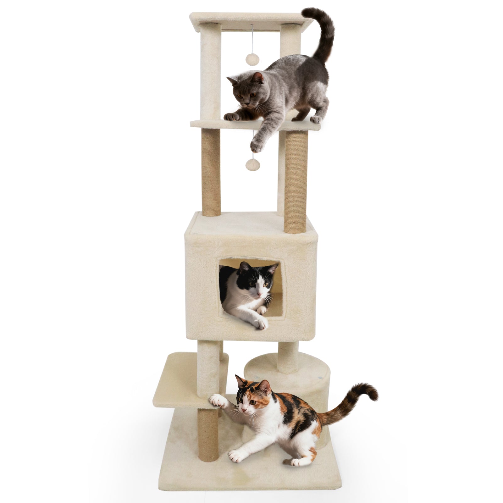 64 Inch Tall Cat Tree with 2 Large Condos and Jute Scratching Posts for Indoor - view 4