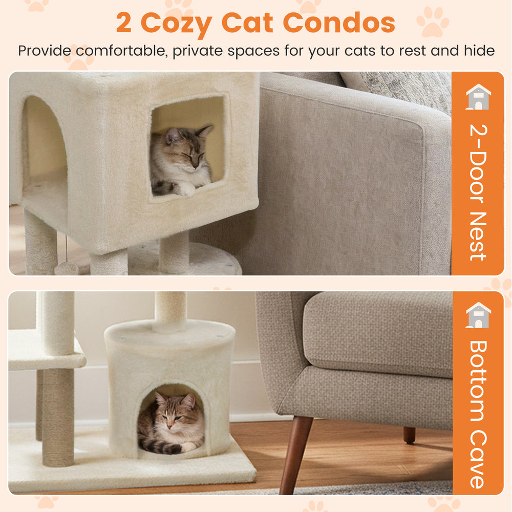 64 Inch Tall Cat Tree with 2 Large Condos and Jute Scratching Posts for Indoor - view 6
