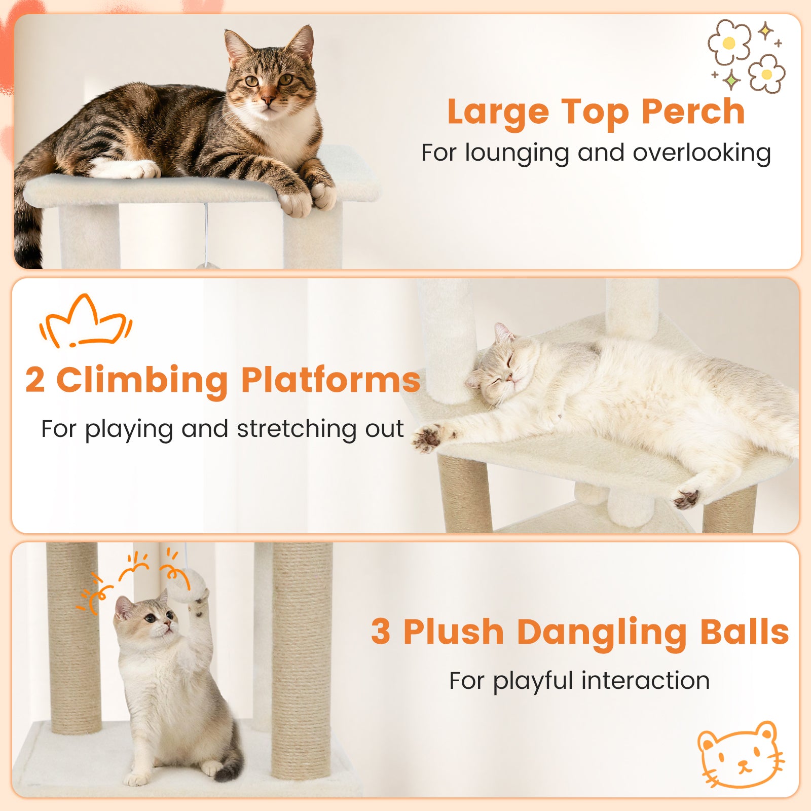 64 Inch Tall Cat Tree with 2 Large Condos and Jute Scratching Posts for Indoor - view 7