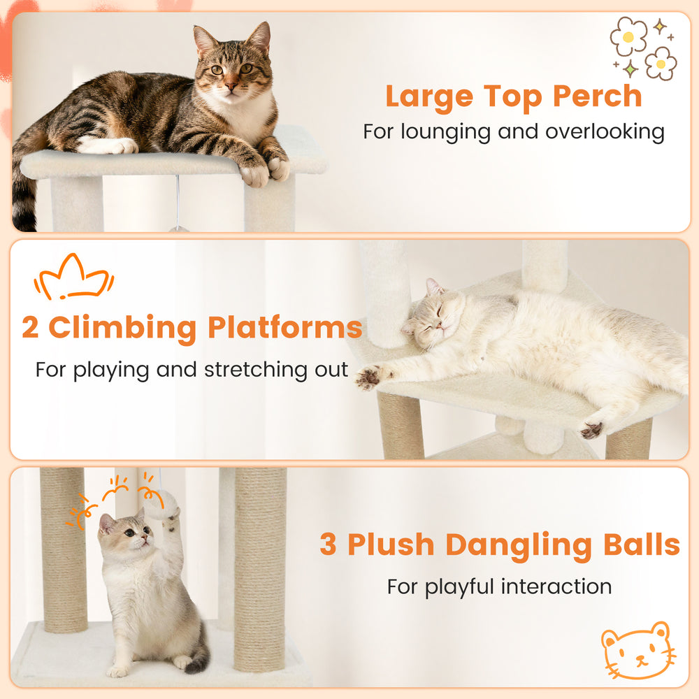 64 Inch Tall Cat Tree with 2 Large Condos and Jute Scratching Posts for Indoor - view 7