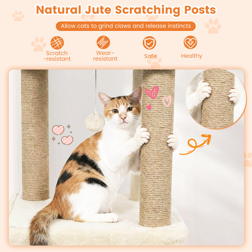 64 Inch Tall Cat Tree with 2 Large Condos and Jute Scratching Posts for Indoor - view 8