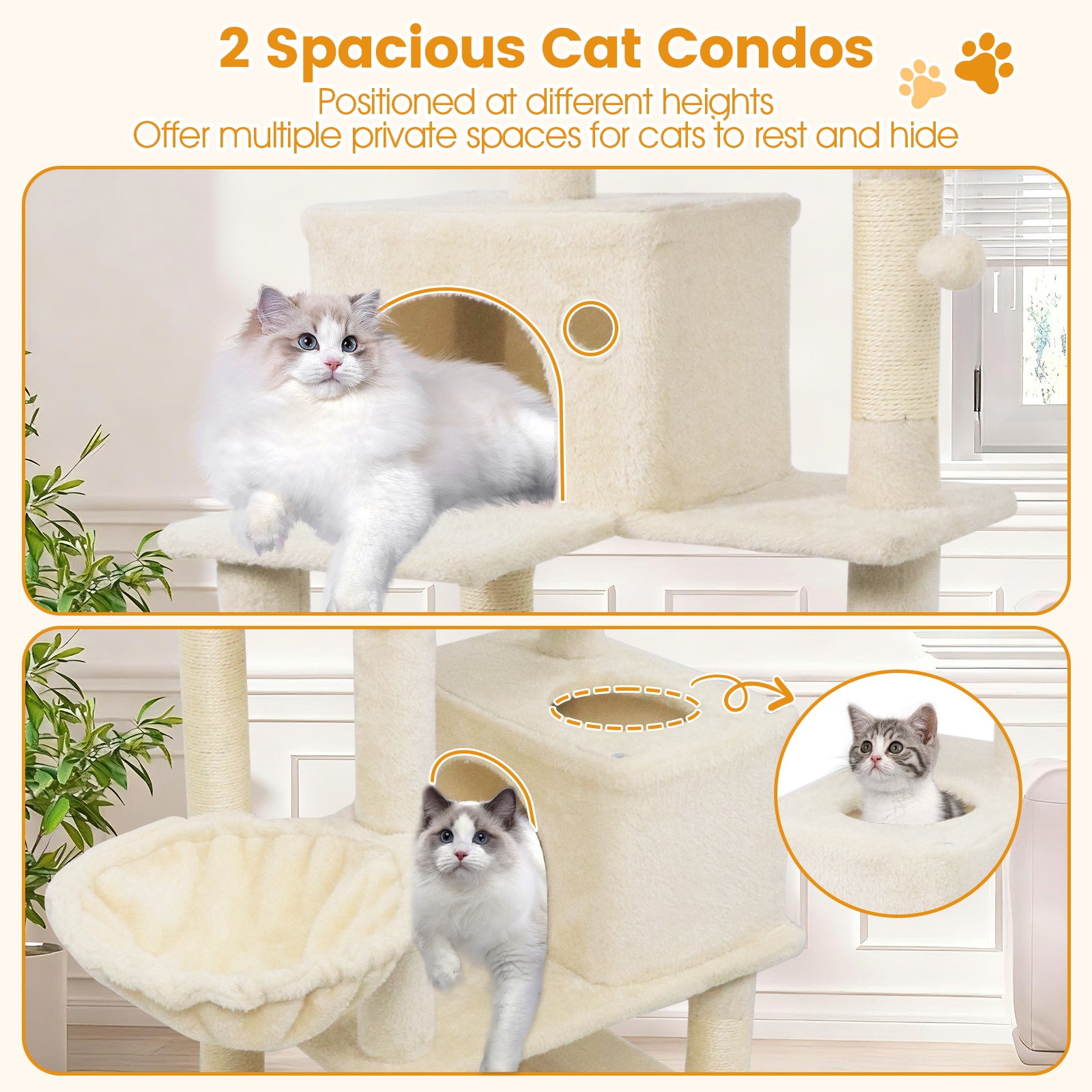 66 Inch Tall Cat Tree Multi-Level Cat Tower with 2 Condos Sisal Scratching Posts - view 7