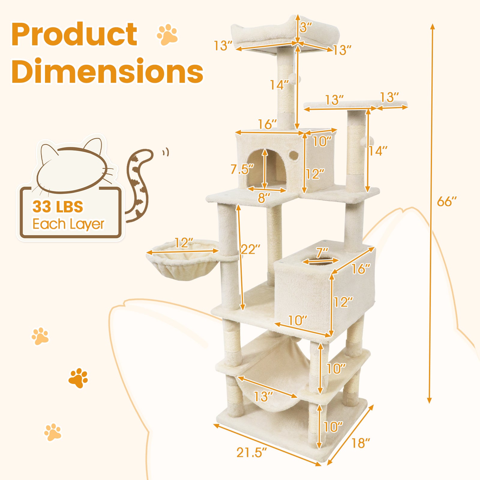 66 Inch Tall Cat Tree Multi-Level Cat Tower with 2 Condos Sisal Scratching Posts - view 5