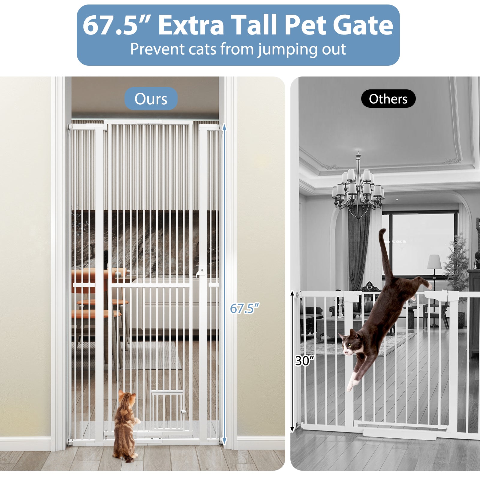 67.5" Extra Tall Pet Gate Heavy-Duty Metal Cat Gate with 30.5"-41" Wide Opening - view 7
