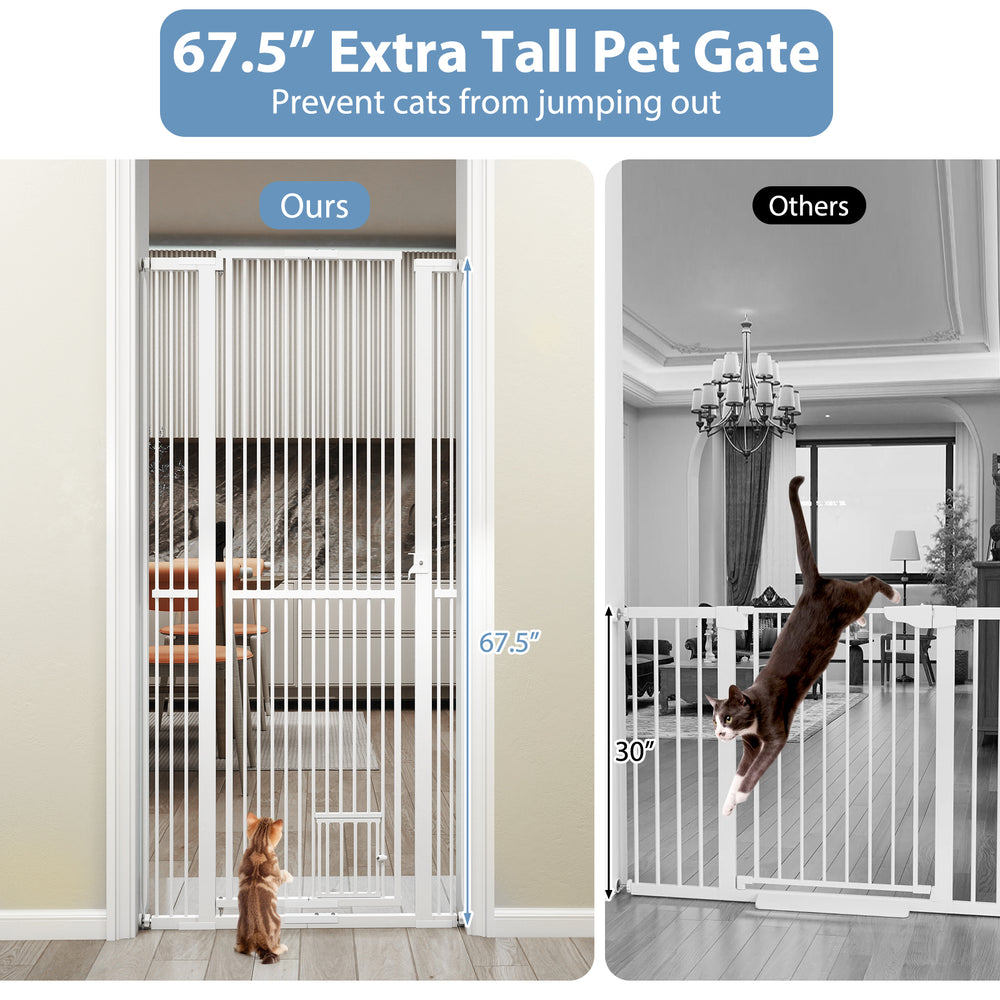 67.5" Extra Tall Pet Gate Heavy-Duty Metal Cat Gate with 30.5"-41" Wide Opening - view 7