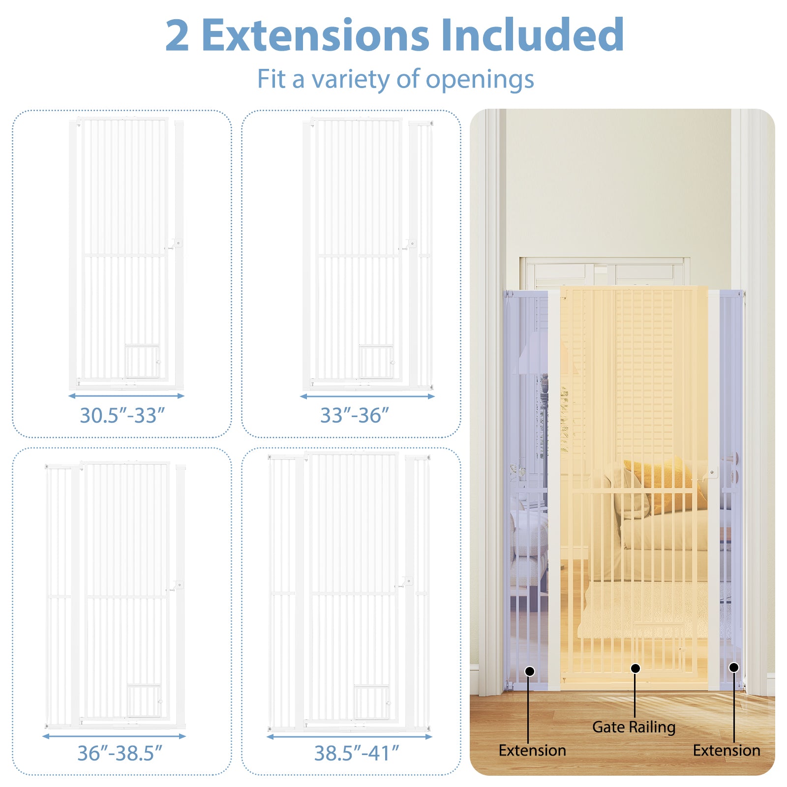 67.5" Extra Tall Pet Gate Heavy-Duty Metal Cat Gate with 30.5"-41" Wide Opening - view 8