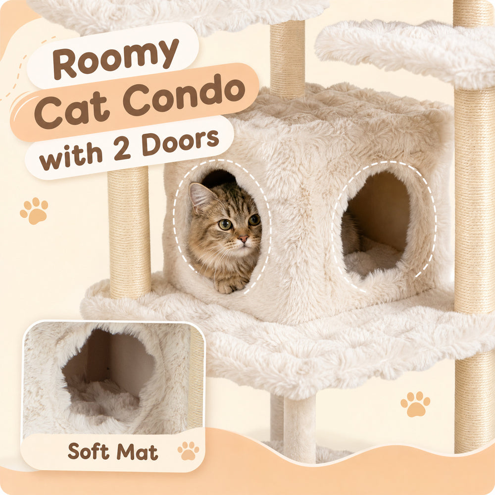 67 Inch Multi-level Cat Tree with Large Cat Condo and Padded Perch - view 8