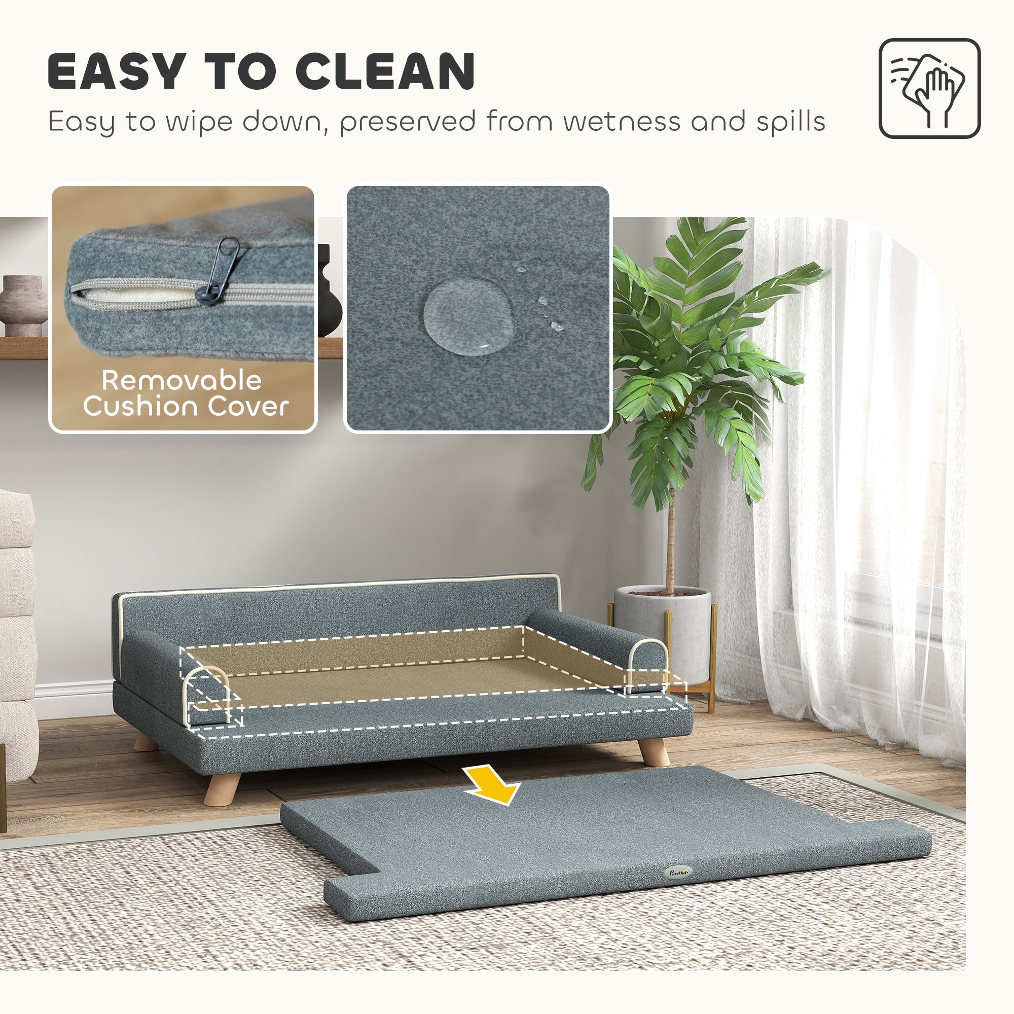 Elevated Dog Sofa Bed, Cat Couch with Cushion, Washable Cover, Wooden Legs - view 4