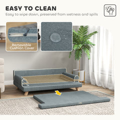 Elevated Dog Sofa Bed, Cat Couch with Cushion, Washable Cover, Wooden Legs - view 4