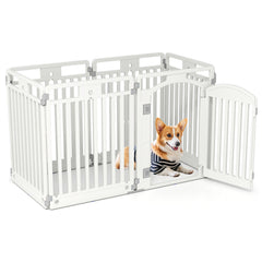 6-Panel Tall Dog Playpen Foldable Pet Fence with Locking Door Pet Gate